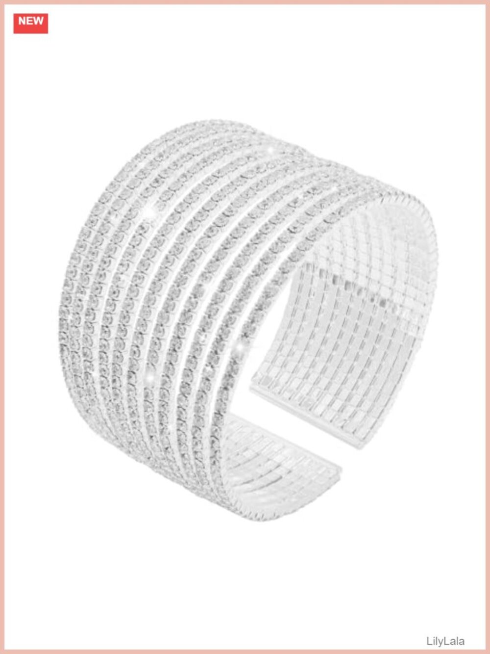 Silver Rhinestone Cuff Bracelet Crystal Bridal Wedding Evening